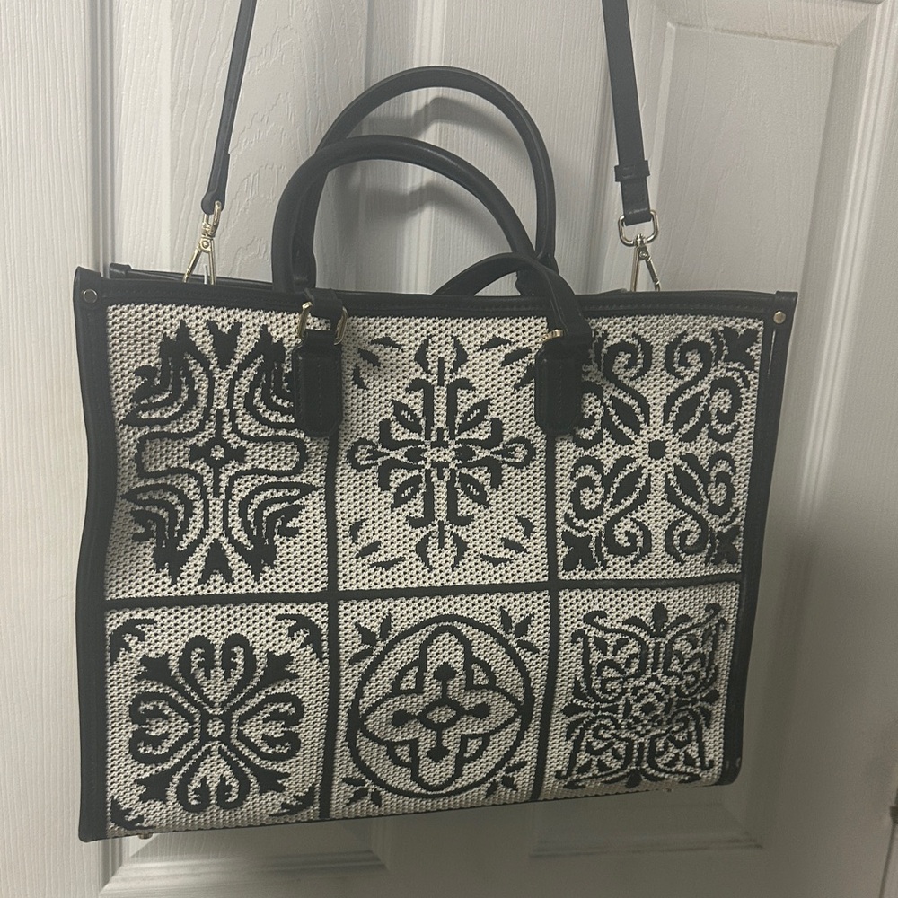 Elegant Black and White Patterned Tote Bag